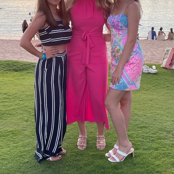 Navy Blue and White Striped Two-Piece Jumpsuit - Picture 5 of 6